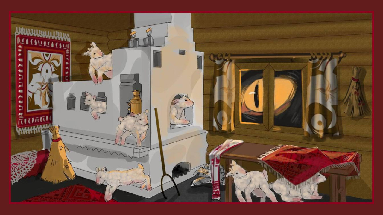 Entwurf einer Stola für den Kurs „Textildesign“. Märchen „Der Wolf und die sieben Geißlein“