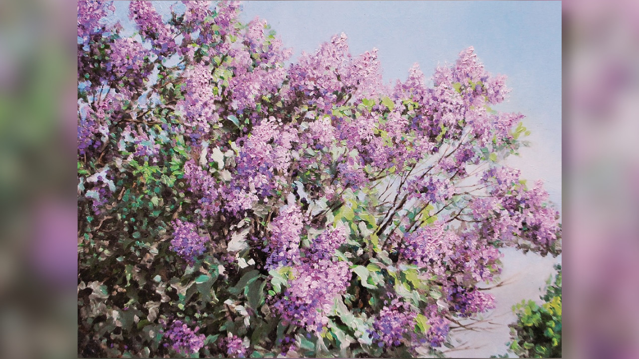 Flieder blüht im Garten. 2016, Öl auf Leinwand, 60 x 70 cm