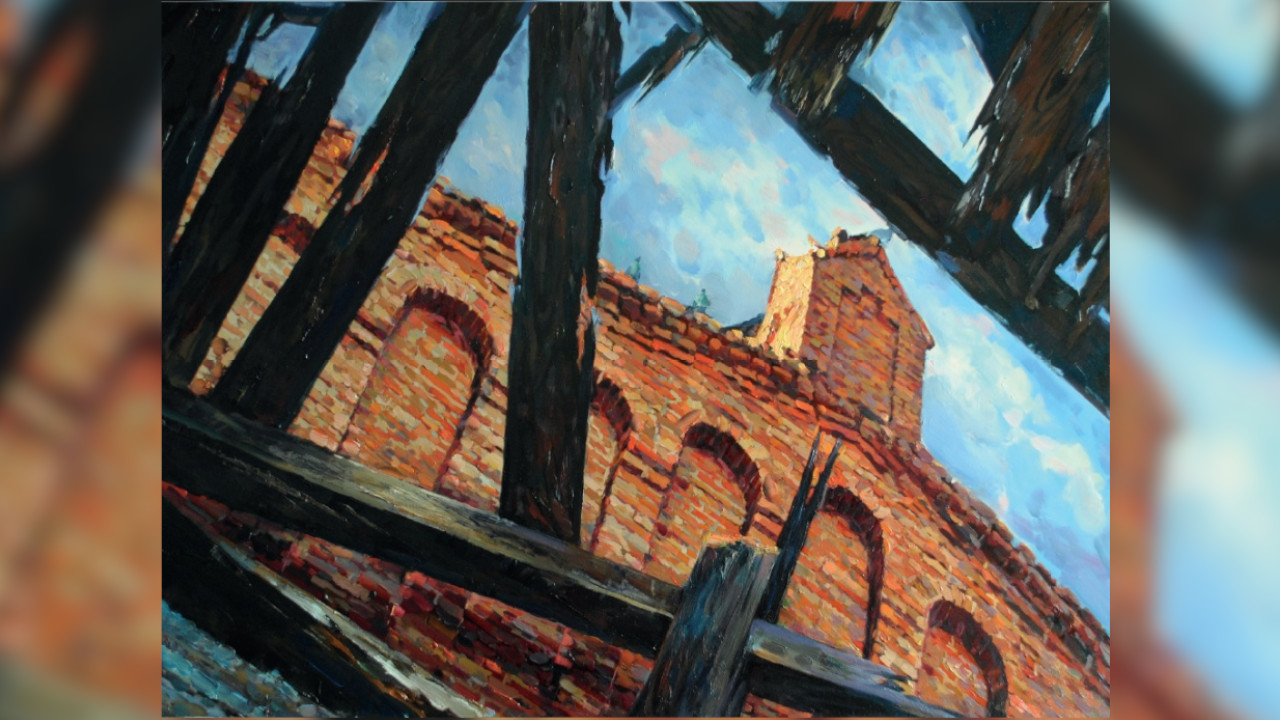 Lutherische Kirche. Dorf Ust-Solicha. Region Saratow. 2016, Öl auf Leinwand, 60 x 80 cm